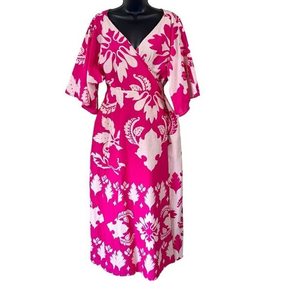 eShakti WAYWARD FANCIES Floral Tile Print Cotton Voile Wrap Dress - Picture 1 of 13